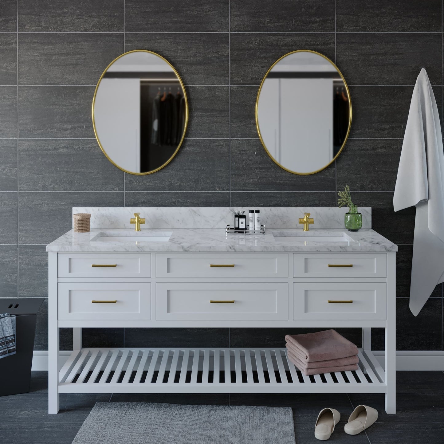 73 inch Double Marble Vanity Top with sink