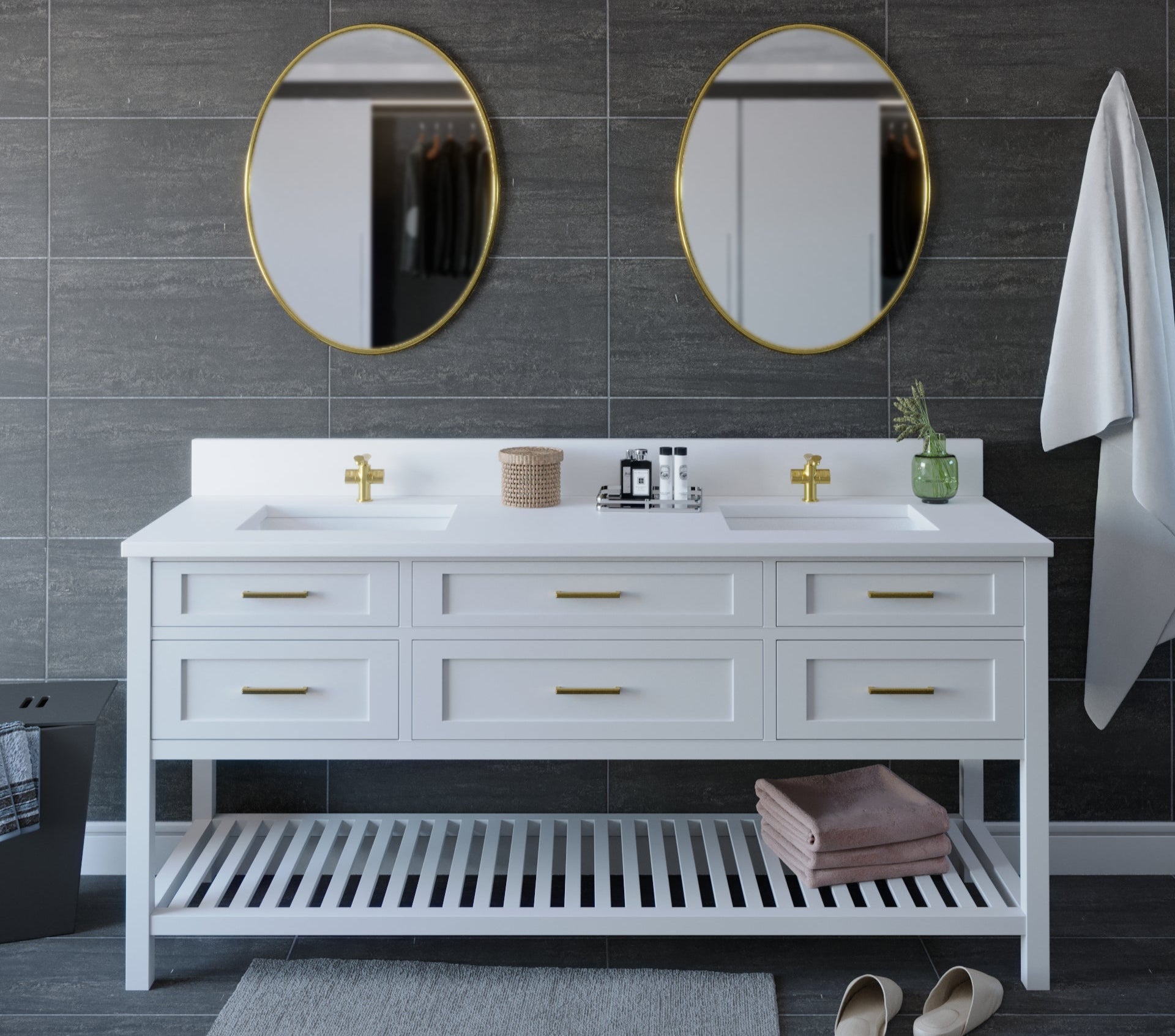 MD's pure white quartz vanity tops with sinks