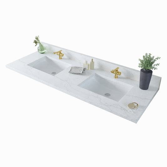 61 inch Double Quartz Vanity Top with sink