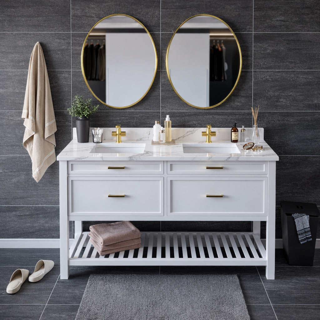 61 inch Double Quartz Vanity Top with sink