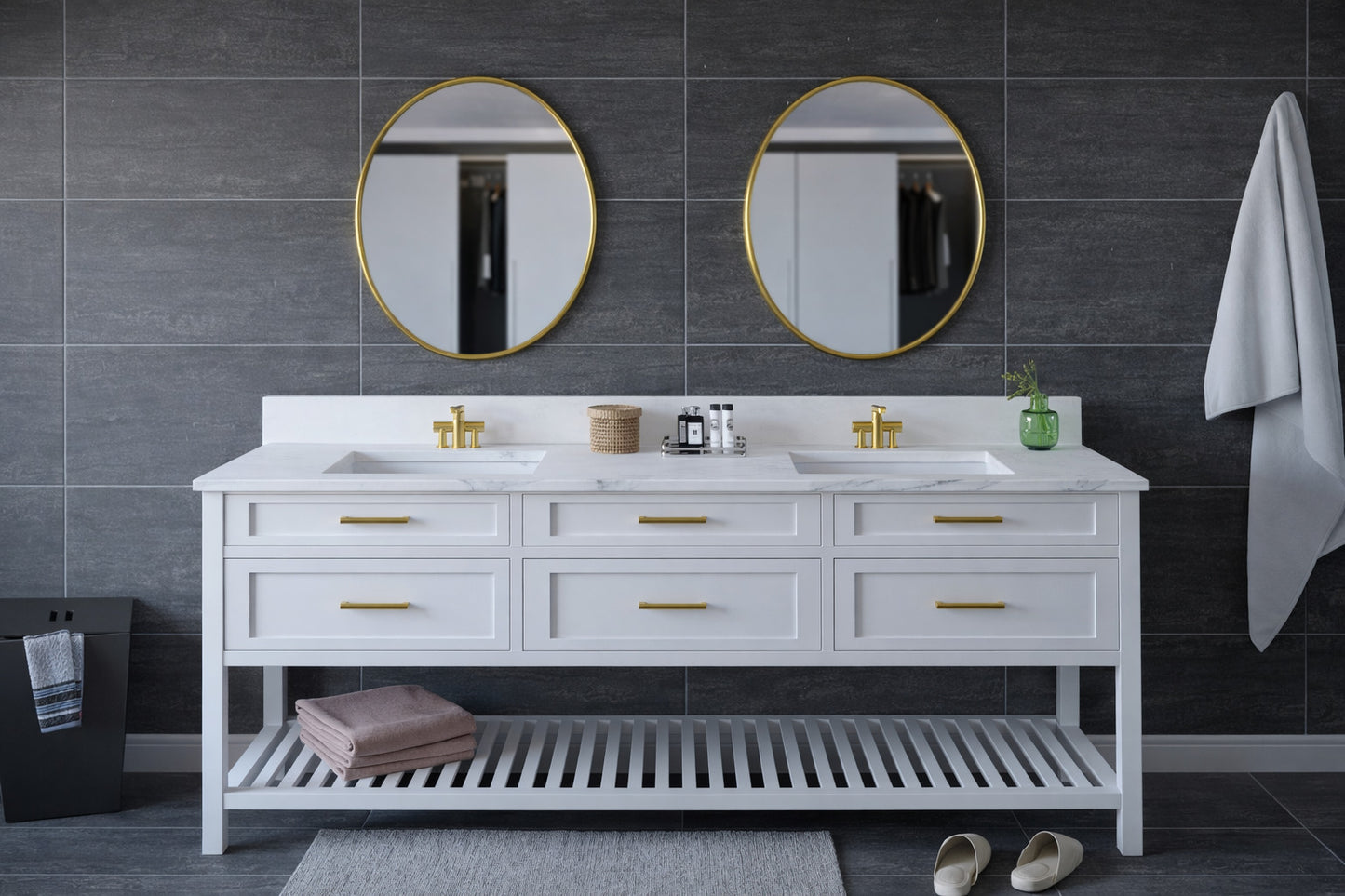 73 inch Double Quartz Vanity Top with sink