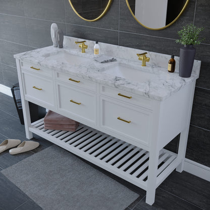 61 inch Double Marble Vanity Top with sink
