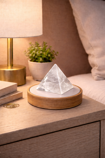 Natural Clear Quartz Crystal Pyramid Lamp with LED Display Stand