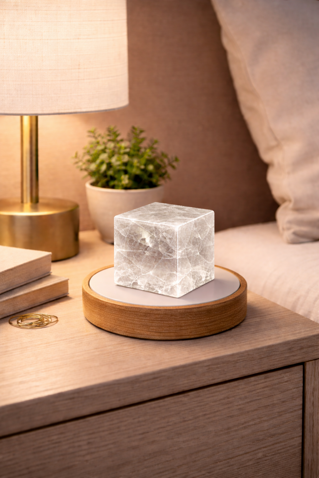 Natural Clear Quartz Crystal Cube Lamp with LED Display Stand