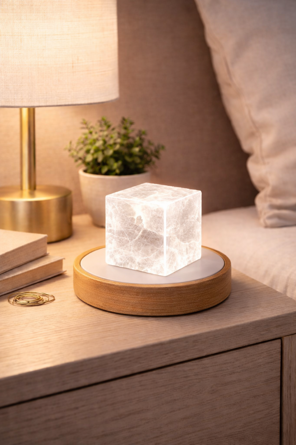 Natural Clear Quartz Crystal Cube Lamp with LED Display Stand