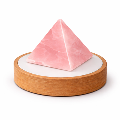 Natural Rose Quartz Crystal Pyramid Lamp with LED Display Stand