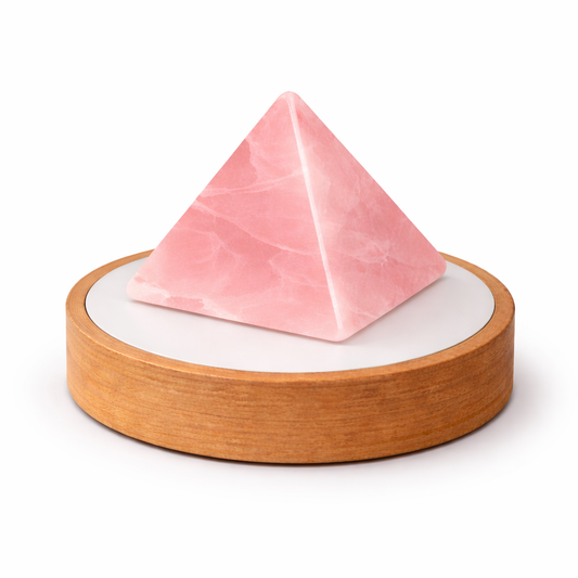 Natural Rose Quartz Crystal Pyramid Lamp with LED Display Stand