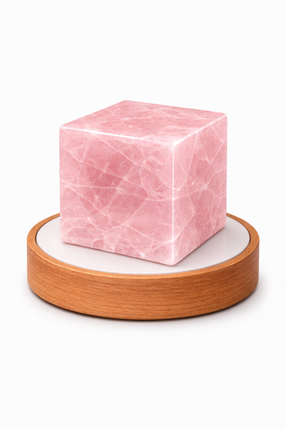 Natural Rose Quartz Crystal Cube Lamp with LED Display Stand
